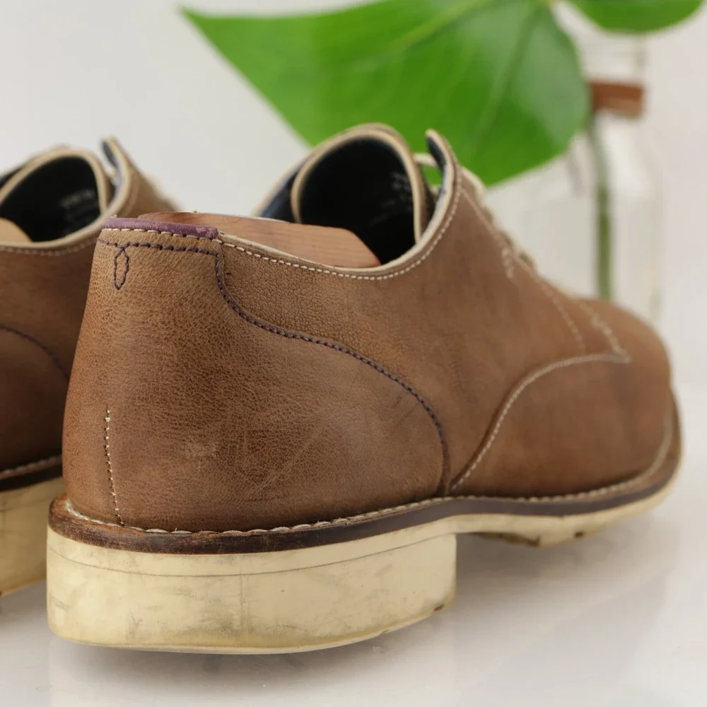 Ted Baker Mens Tich Oxford Size 8 Brown Leather Plain Toe Lug Sole Casual Shoes